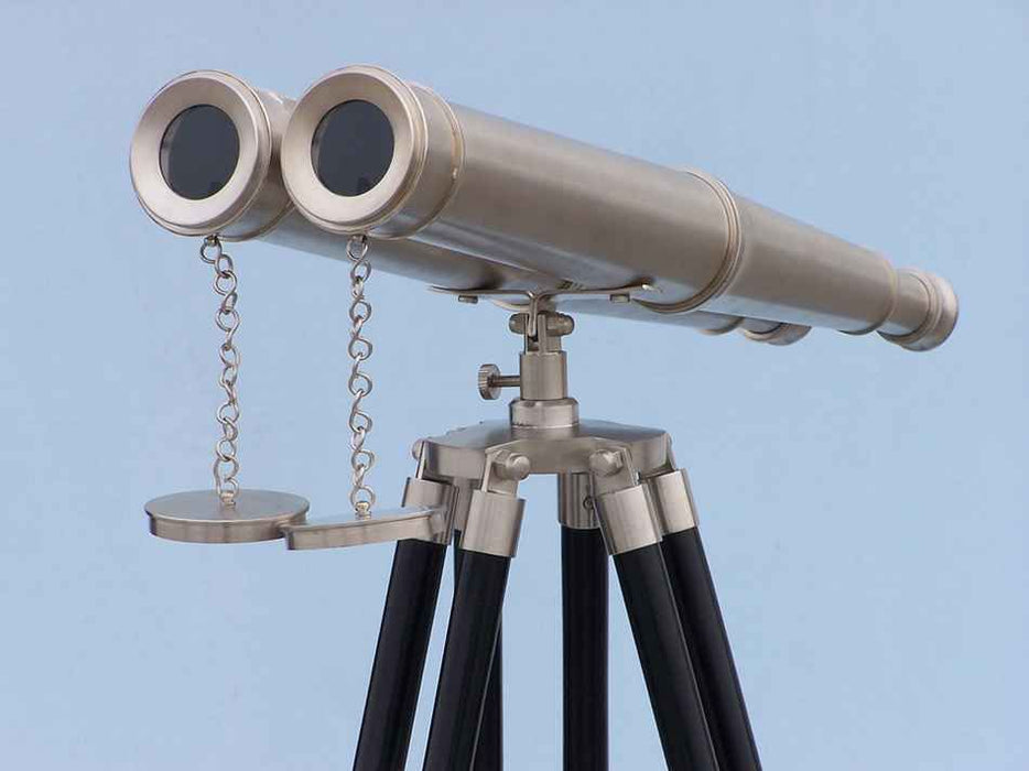 Hampton Nautical 62-Inch Floor Standing Admiral's Brushed Nickel Binoculars Objective Lenses