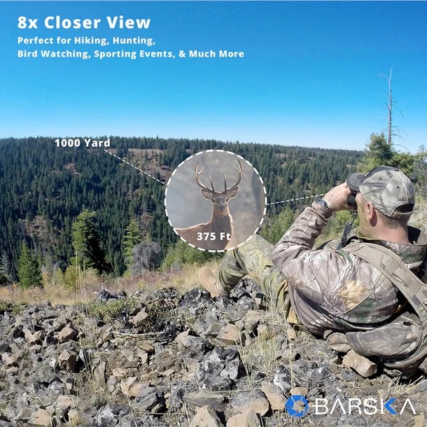 A Man Using Barska 8x32mm WP Level ED Binoculars Body Outdoors