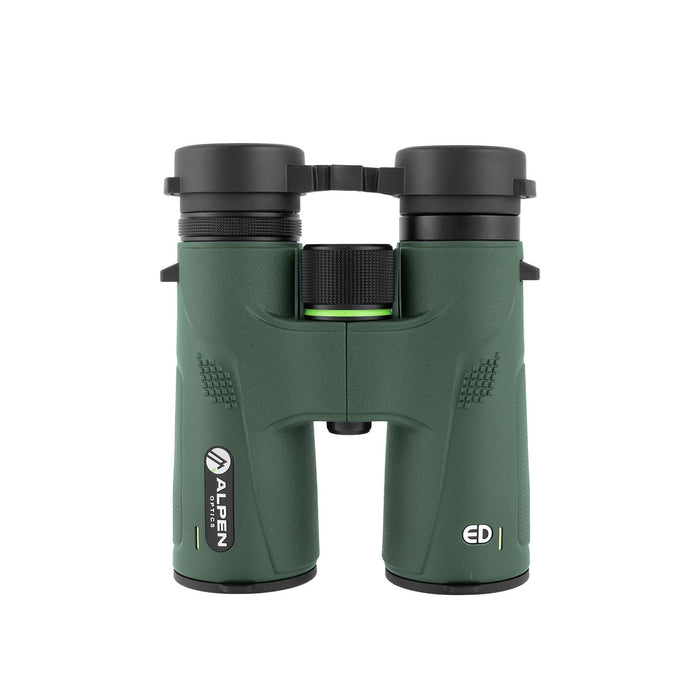 Alpen Chisos 8x42mm ED Binoculars - with lens caps and eyepiece cups - standing vertical 