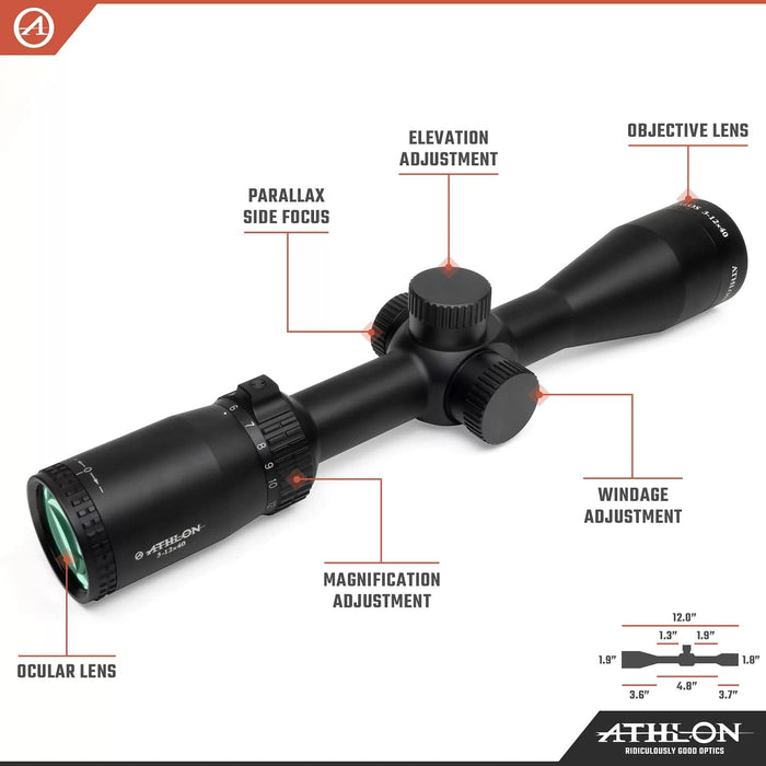 Athlon Optics Talos 3-12×40mm MIL DOT Riflescope Body Parts