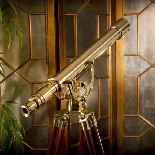 Barska 18x50mm Anchormaster Classic Brass Telescope with Mahogany Tripod Mounted