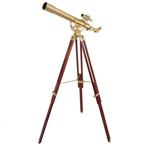Barska 28x60mm Power Anchormaster Classic Brass Telescope with Mahogany Tripod Left Side Profile of Body  
