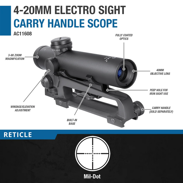 Barska 4x20mm Electro Sight Carry Handle Base Mil-Dot Rifle Sight w/ BDC Turret