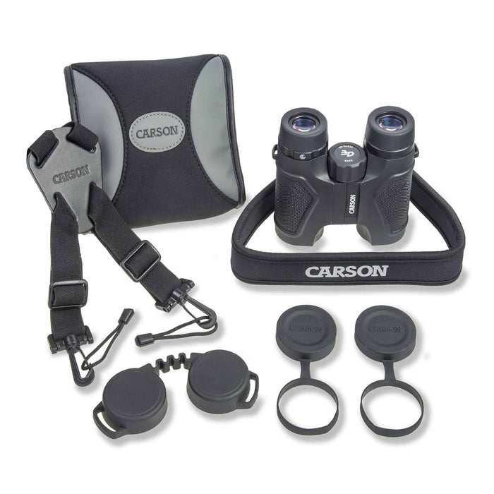 Carson 3D Series 8x32mm HD Binoculars with ED Glass Included Accessories