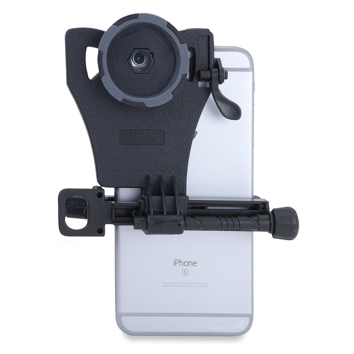 Carson HookUpz™ Binocular Smartphone Digiscoping Adapter Attached to Smartphone