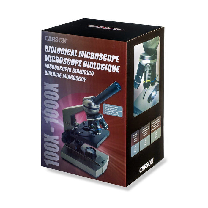 Carson Intermediate 100x-1000x LED Compound Microscope and Smartphone Adapter Box