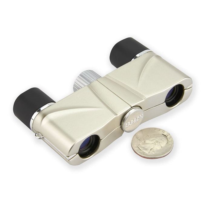 Carson OperaView™ 4x10mm Compact Binoculars Body Beside a Coin