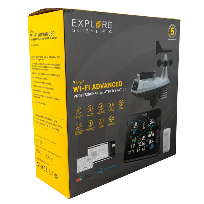 Explore Scientific 7-in-1 WiFi Professional Weather Station with Weather Underground Front Box