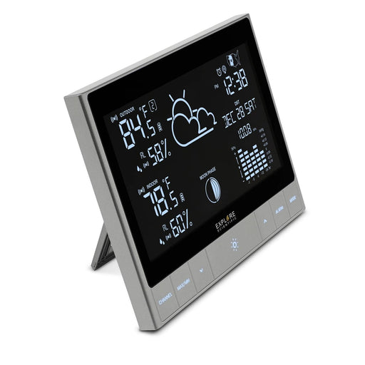 Explore Scientific CrystalVision Advanced Weather Station with LED Touch Keys Side Profile Left
