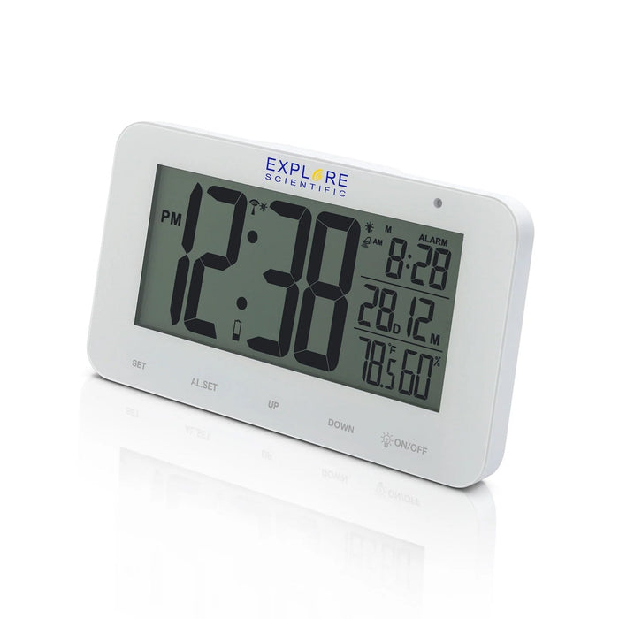 Explore Scientific Large Display Radio Controlled Alarm Clock in White