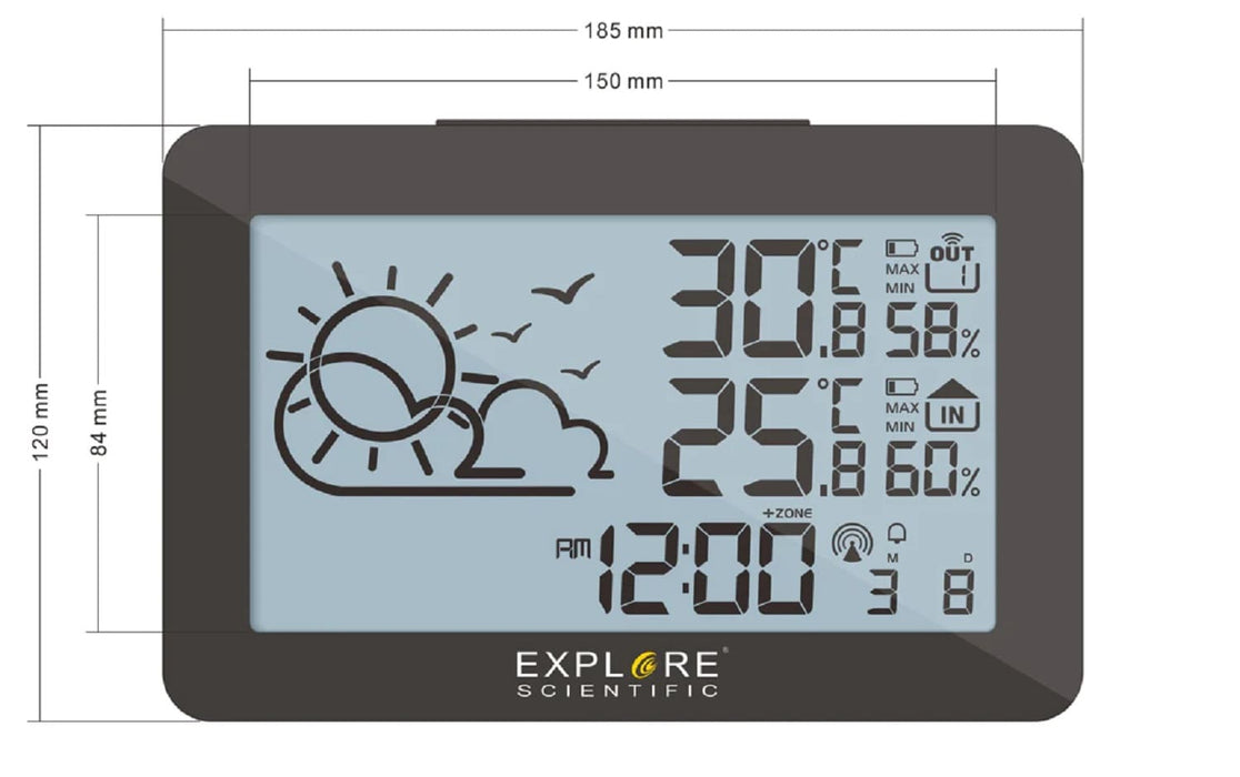 Explore Scientific Large Display Weather Station with Temperature and Humidity Body Dimensions