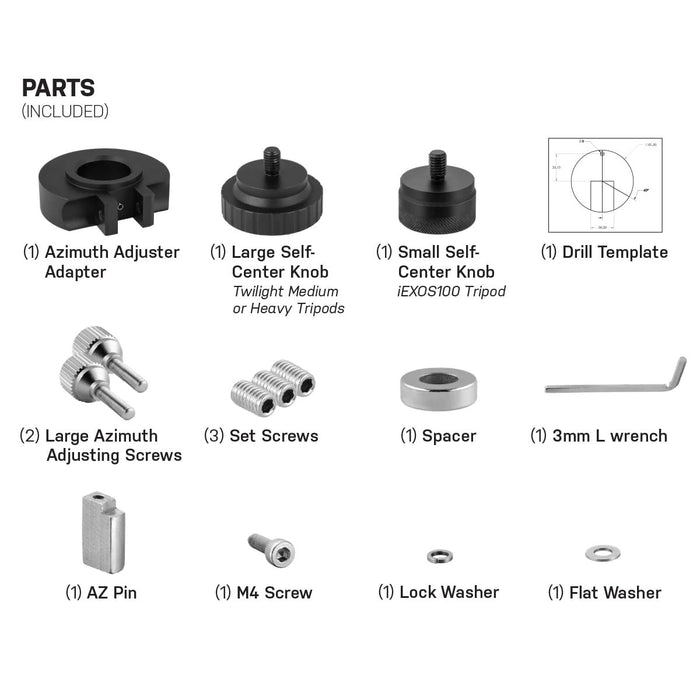 Explore Scientific iEXOS-100 Azimuth Adjuster Adapter Parts Included