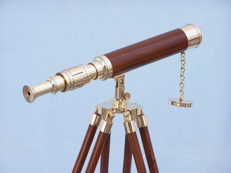 Hampton Nautical 30-Inch Floor Standing Harbor Master Brass/Wood Telescope Body
