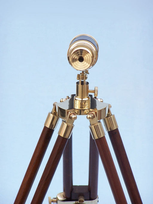 Hampton Nautical 30-Inch Floor Standing Harbor Master Brass/Wood Telescope Body Eyepiece 
