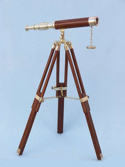 Hampton Nautical 30-Inch Floor Standing Harbor Master Brass/Wood Telescope Body Mounted on Tripod