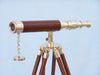 Hampton Nautical 30-Inch Floor Standing Harbor Master Brass/Wood Telescope Body Side Profile Left
