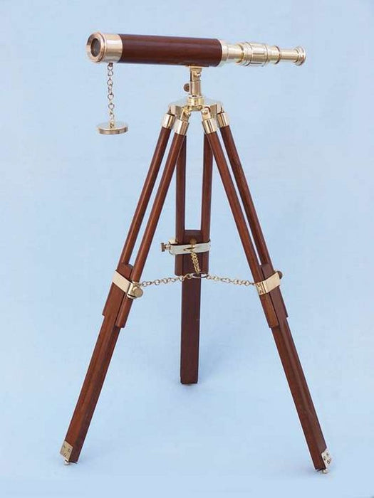 Hampton Nautical 30-Inch Floor Standing Harbor Master Brass/Wood Telescope Mounted on Tripod with Extended Legs