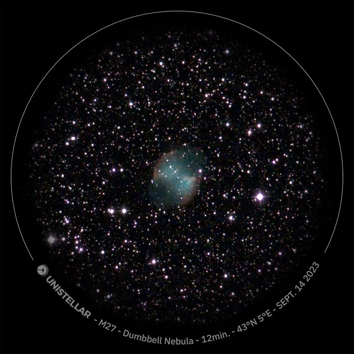 Image Taken Using Unistellar Odyssey Smart Telescope Dumbbell Nebula