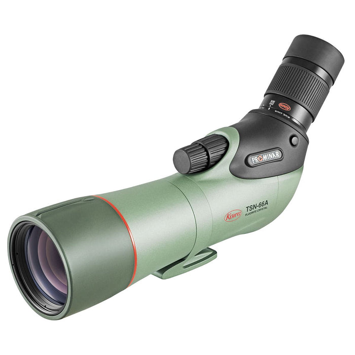 Kowa TSN-66A Prominar 25-60x66mm Angled Spotting Scope Zoom Kit Top Left of Scope Body and Objective Lens