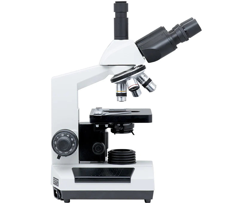 LW Scientific Revelation III DIN - 4 Objective Microscope Trinocular  Left Side Profile of Body  