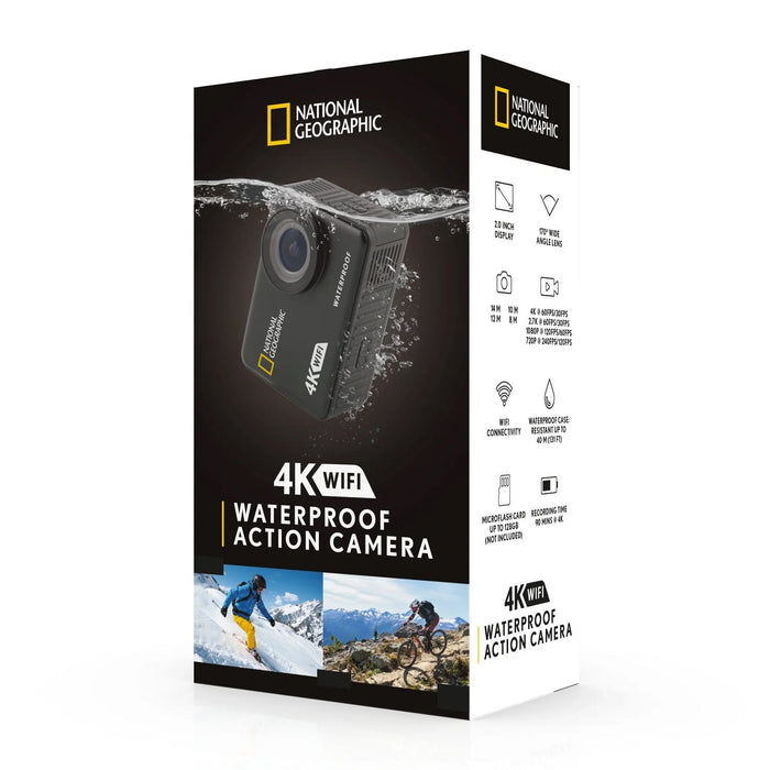 National Geographic 4K Waterproof Action Camera with WiFi Box Front Profile Left