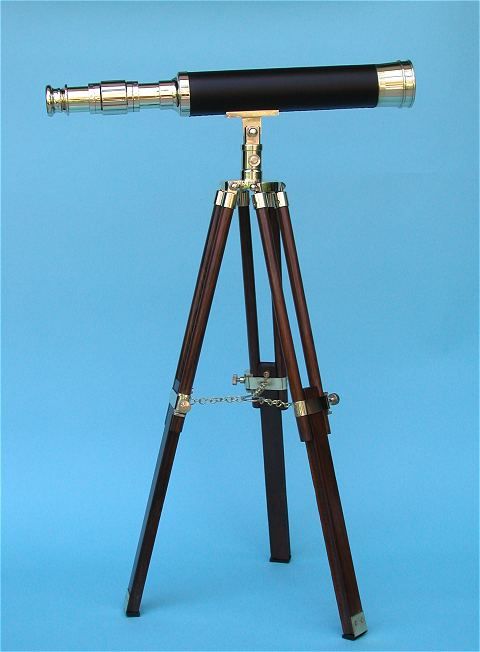 Stanley London 19-Inch Engravable Leather Sheathed Brass Desktop Harbormaster Telescope with Hardwood Tripod