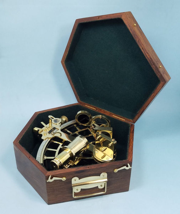 Stanley London C. Plath Reproduction Micrometer Drum Sextant Inside the Hardwood Case