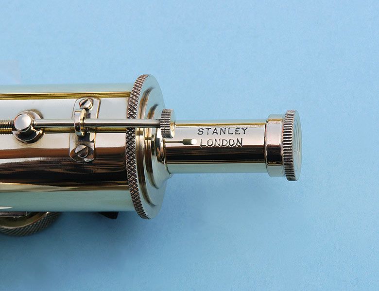 Stanley London Engravable 10-inch Victorian Polished Brass Desk Telescope Body Engraved Eyepiece