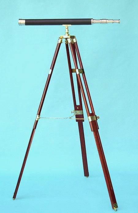 Stanley London Engravable 30-Inch Leather Sheathed Brass Harbormaster Telescope Mounted on Hardwood Tripod