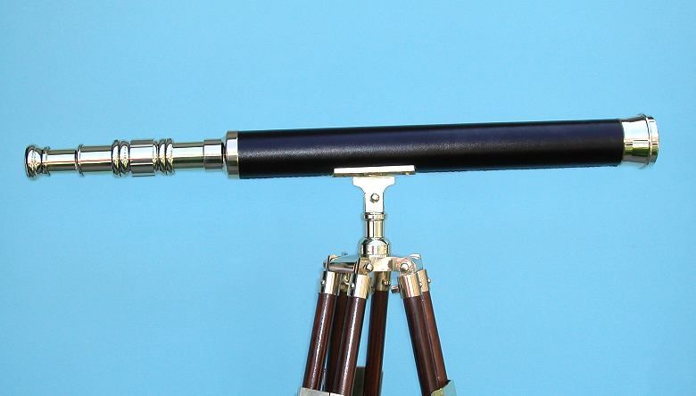 Stanley London Engravable 30-Inch Leather Sheathed Brass Harbormaster Telescope with Hardwood Tripod
