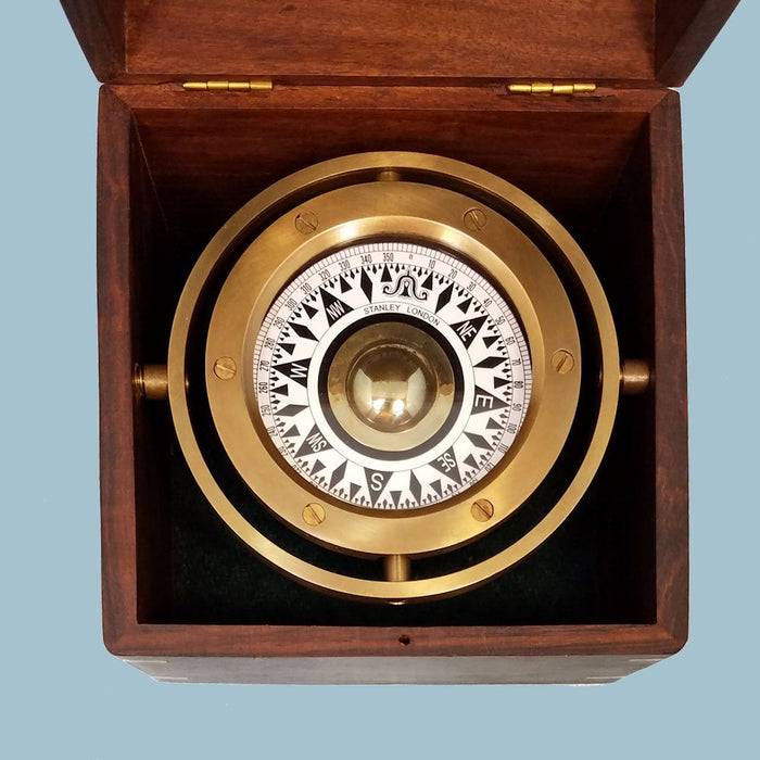 Stanley London Engravable Nautical Brass Gimbaled Compass In