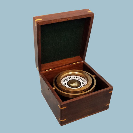 Stanley London Engravable Antique Nautical Brass Gimbaled Compass Inside the  Wooden Box 