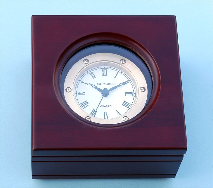 Stanley London Engravable Boxed Quartz Clock Satin Finish Mahogany Case 