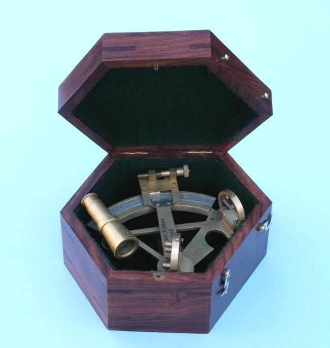Stanley London Engravable Brass Sounding Sextant Inside the Hardwood Case
