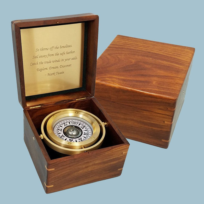 Stanley London Engravable Executive Brass Desk Compass In Wooden