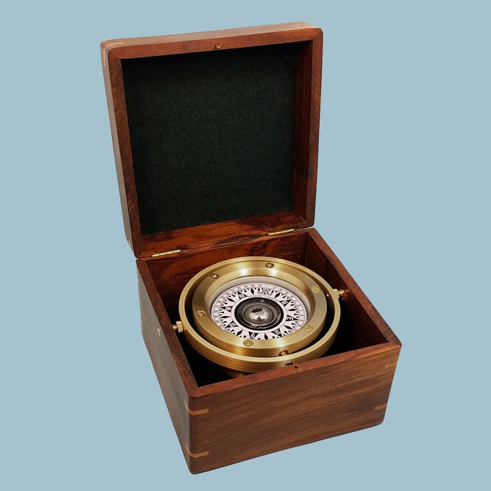 Stanley London Engravable Executive Brass Desk Compass In Wooden Box — Red  Carpet Telescopes