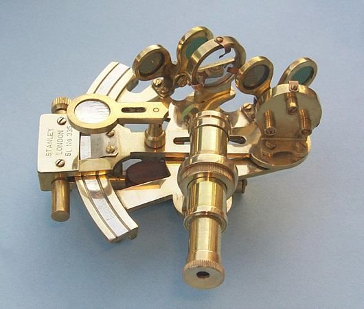 Stanley London Polished 4-Inch Brass Sextant with Leather Case
