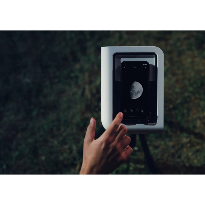Vaonis Hestia Smart Telescope Body with Smartphone Observing the Moon