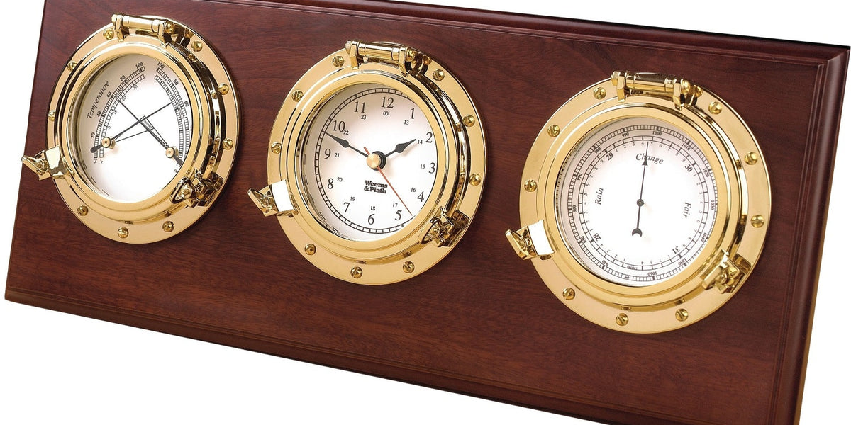 Weems & Plath Porthole Clock & Barometer Desk Set