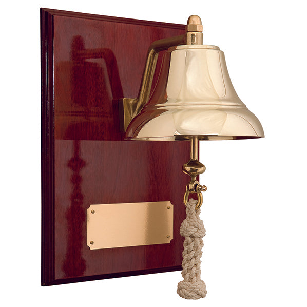 Weems & Plath 6" Brass Bell Mounted on 9x12" High Gloss Mahogany Plaque with brass plate