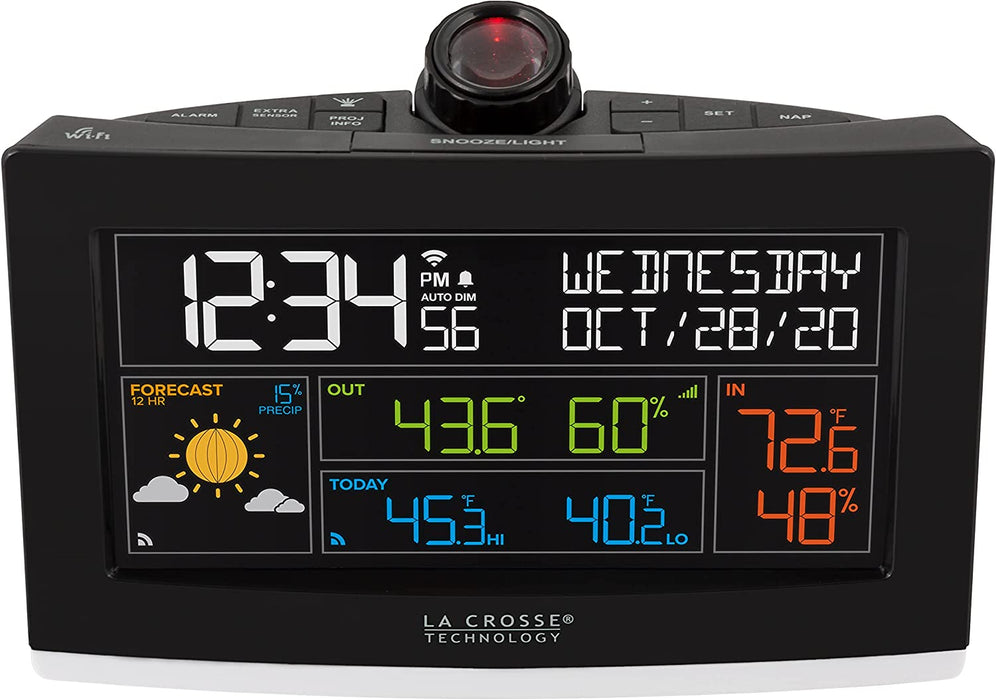La Crosse Technology WiFi Projection Alarm Clock with Outdoor Temperature and Humidity