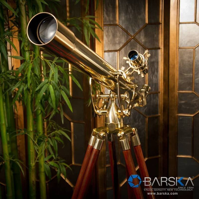 Barska 28x60mm Anchormaster Classic Brass Telescope with Mahogany Tripod Front Profile