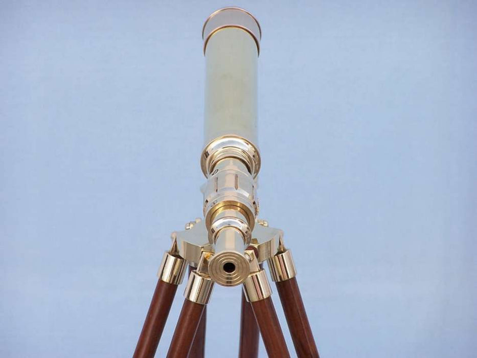 Hampton Nautical 30-Inch Floor Standing Harbor Master Brass Telescope Body Eyepiece