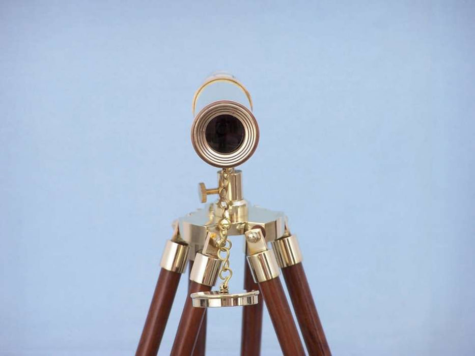 Hampton Nautical 30-Inch Floor Standing Harbor Master Brass Telescope Body Objective Lens and Cap Front Profile