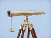 Hampton Nautical 30-Inch Floor Standing Harbor Master Brass Telescope on Tripod Side Profile Left