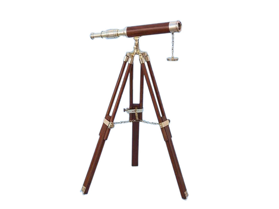 Hampton Nautical 30-Inch Floor Standing Harbor Master Brass/Wood Telescope