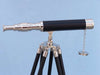 Hampton Nautical 30-Inch Floor Standing Harbormaster Chrome - Leather Telescope Body on Tripod