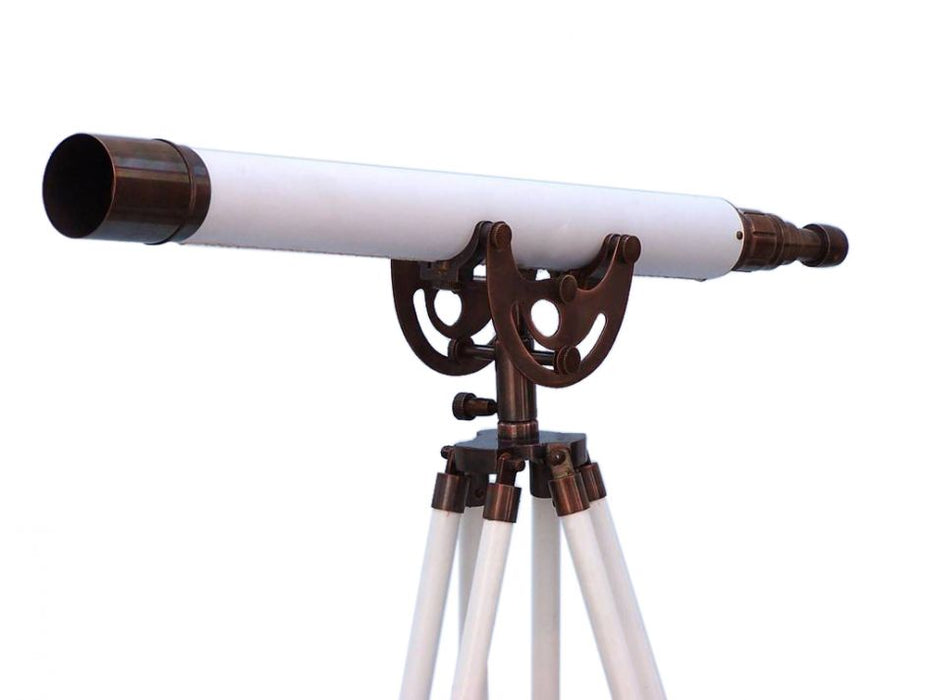 Hampton Nautical 50-Inch Floor Standing Antique Copper with White Leather Anchormaster Telescope