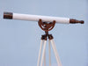 Hampton Nautical 50-Inch Floor Standing Antique Copper with White Leather Anchormaster Telescope Body Side Profile Left