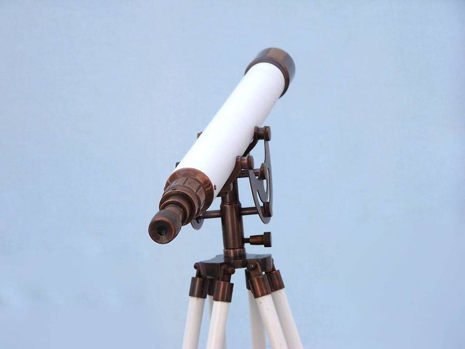 Hampton Nautical 50-Inch Floor Standing Antique Copper with White Leather Anchormaster Telescope Rear Body Eyepiece Profile